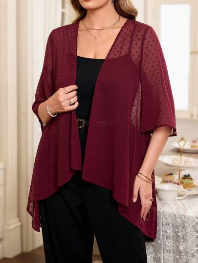 EMERY ROSE Plus Size Women's Casual Round Neck Button-Up Jacket, Summer