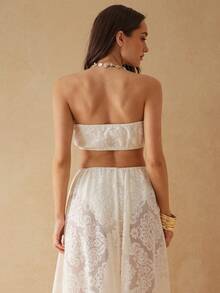 Silquee 女士新款蕾丝刺绣镂空网纱面料时尚度假休闲优雅浪漫吊带背心，春夏款 - 杏色 - 查看 2