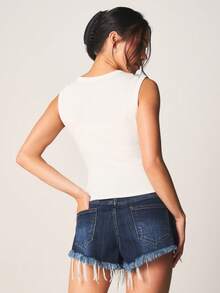 MISSGUIDED Ribbed V Neck Tank Top Sleeveless Basic Fitted Summer Casual Layering Essential Versatile - Light Grey - View 2