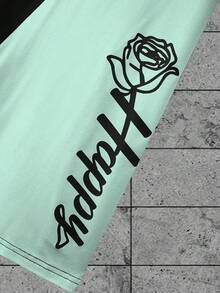 Manfinity LEGND Loose Fit Colorblock Men's Letter & Rose Print T-Shirt - Baby Blue - View 3