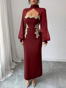 Elenzga Một chiếc đầm dài, thanh lịch và lãng mạn dành cho mùa thu của phụ nữ. - Màu Đỏ Sâu - Xem 3