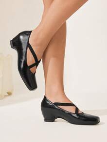 CUCCOO CHICEST Women's Square Toe PU Leather Criss-Cross Strap Ballet Shoes, Black, Minimalist & Versatile For Daily Wear And Commute Wedding Shoes Spring Shoes Bride Shoes - Black - View 5