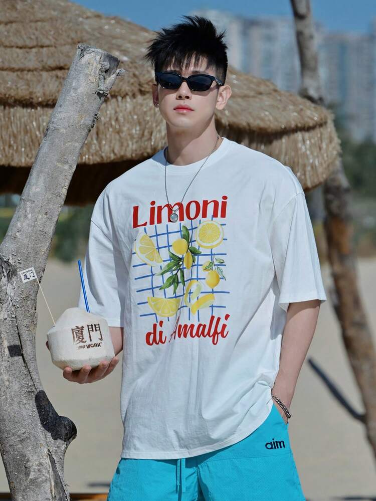 Colorful Pattern White Short Sleeve T-Shirt For Men, Summer