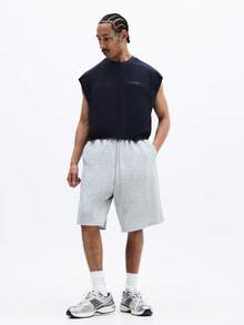 SUMWON Sleeveless Cotton Tank Top With Chest Print Regular Fit Crew Neck Summer Casual Streetwear - Navy Blue - View 3