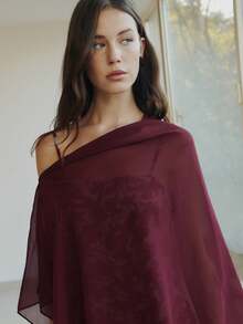 Nöista Draped Sheer Fashion Slant Shoulder Chiffon Shawl Blouse - Burgundy - View 3