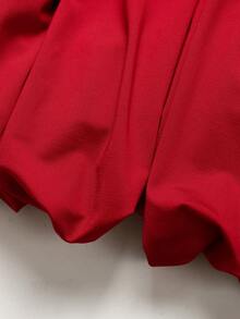 SHEIN 少女春夏新年、生日派对、返校、毕业派对优雅精致串珠撞色拼接露肩褶皱泡泡袖连衣裙，优雅休闲纯色针织连衣裙，情人节连衣裙，婚礼季连衣裙 - 紅色 - 查看 7