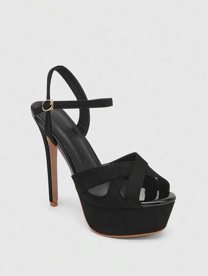 Glitzique 14CM高跟鞋厚鞋底涼鞋,防水防水台,金屬亮絲細跟女性鞋