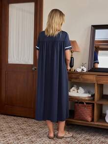 Doze Lane 女士时尚休闲家居服舒适宽松短袖睡裙 - 藏蓝色 - 查看 2