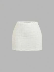 Sweetra Apricot Textured Knit Halter Starfish Pendant Top And Mini Bodycon Skirt Set - Apricot - View 4