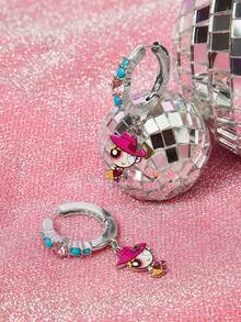 THE POWERPUFF GIRLS X SHEIN 一套锌合金卡通图案水钻耳钉，简约优雅，适合派对、音乐会、节日等场合佩戴。 - 白金 - 查看 2