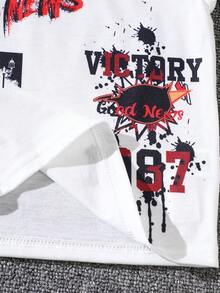 SHEIN Infant/Toddler Boys' Versatile Artistic Design Casual Vacation Style Printed T-Shirt - White - View 5