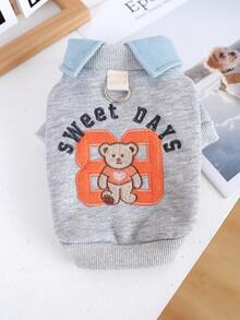 PETSIN 1pc Cat/Dog Universal Clothes, Cute College Style Bear Fake Two-Piece Pullover, Fashionable Casual Sports Shirt - Multicolor - View 7
