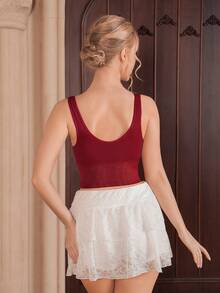 SHEIN Women's Lace Patchwork Sexy Versatile Date Party Shapewear Top - Burgundy - View 2