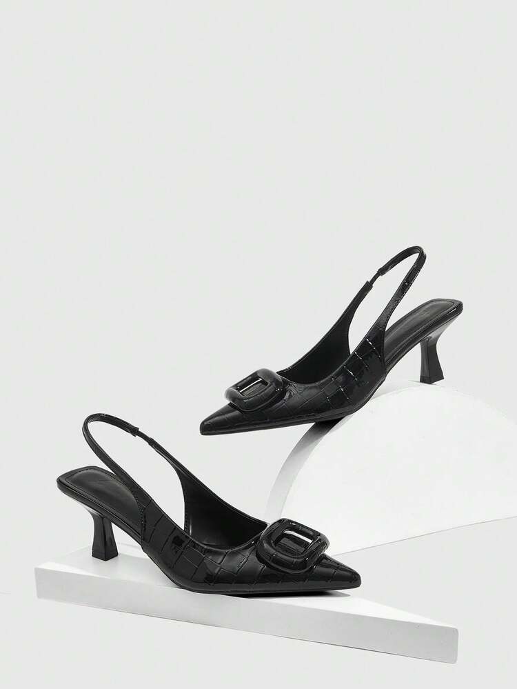 CUCCOO SZL Women Square Buckle Pointed Toe Slim High Heel Ankle Strap High Heel Sandals, Minimalist Fashion Pumps For Christmas Valentine's Day
