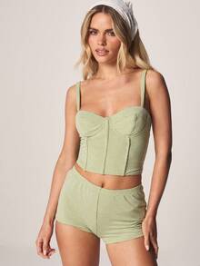 MISSGUIDED 格纹高腰超短热裤，前拉链设计，适合夏季节日穿着，复古风情 - 綠色 - 查看 1