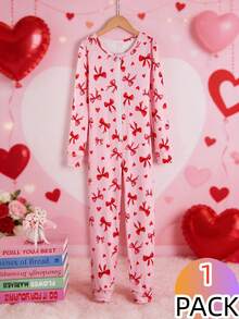 Mono de niña con estampado de corazones y lazos, con cremallera, manga larga y pantalón largo - Multicolor - Ver 6