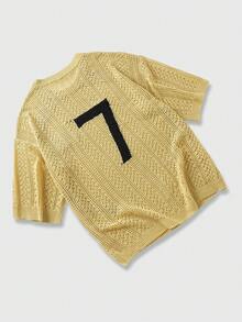 ROMWE MEN Prep Men's Brazil Flag Embroidered Knit Jersey - Yellow - View 2