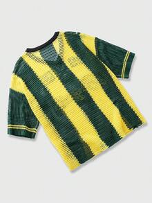 ROMWE MEN Prep Men's Casual Hollow-Out Knitted Letter Embroidery Short Sleeve Top, Summer - Green - View 2