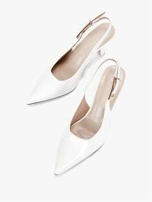 2025秋冬新款女士白色法式尖头休闲凉鞋，细跟设计，后跟露趾，搭扣绑带，舒适优雅高跟鞋，优雅女士浅口鞋 - 白色 - 查看 11