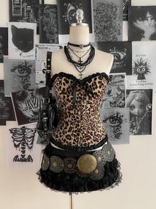 Attitoon 女士蝴蝶结装饰荷叶边豹纹无缝吊带背心 - 彩色 - 查看 1