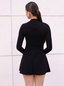 Andrea Bello Vestido Plissado Vermelho de Manga Longa Elegante, Minimalista, Delicado, Romântico, Doce, para Uso Diário, Casamento, Festa, Festival de Música, Férias - Preto - Visão 2