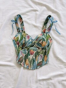 Soleia 女士花卉印花蝴蝶结装饰时尚百搭休闲上衣 - 彩色 - 查看 3