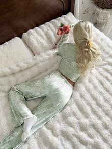 CottageSlumber Women V-Neck Button Floral Print Knit Long Sleeve Pajama Set - Multicolor - View 2