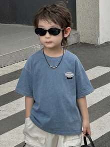 DAZY Young Boys Crew Neck Dropped Shoulder Short Sleeve Casual Loose T-Shirt - Blue - View 4