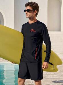 Manfinity VDAYZ Men's Beach Vacation Casual Rash Guard Men's Rash Guard Pool Clothes Men Beach Wear For Men Men Black Swim Trunk Men's Swim Shirt - Black - View 6