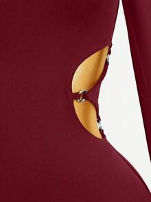 Mistrie 这是一款新款长袖性感少女风低胸不对称露肩修身连衣裙，适合夜间派对和新年正式场合穿着。 - 紅色 - 查看 6