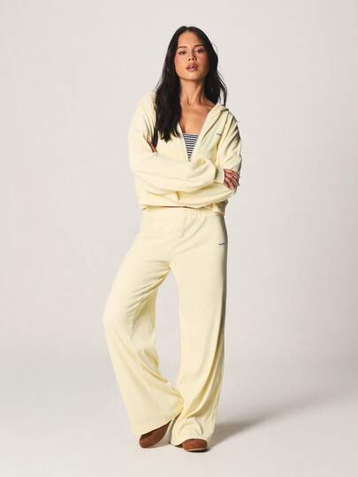 Missguided x Playboy Oversized Crop Zip Hoodie And Wide Leg Joggers Lounge Set Ribbed Knit Cozy Two Piece Matching Tracksuit For Comfort