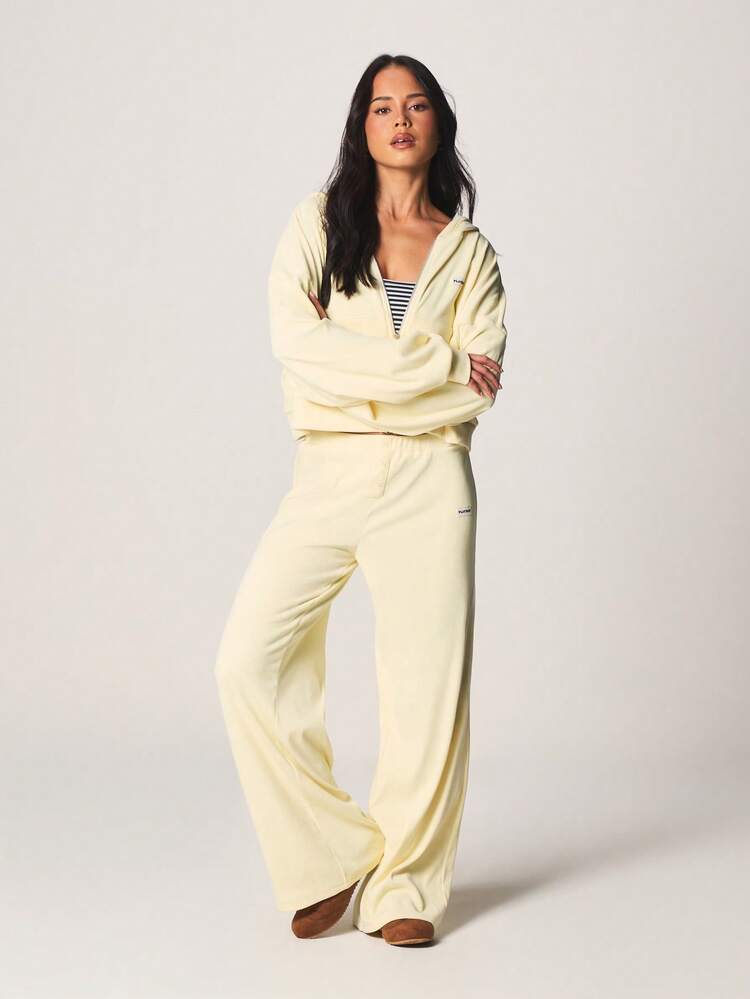 Missguided x Playboy Oversized Crop Reißverschluss Hoodie und weite Bein Jogginghose Loungewear Set, gerippter Strick, gemütlicher Zweiteiler Trainingsanzug für Komfort