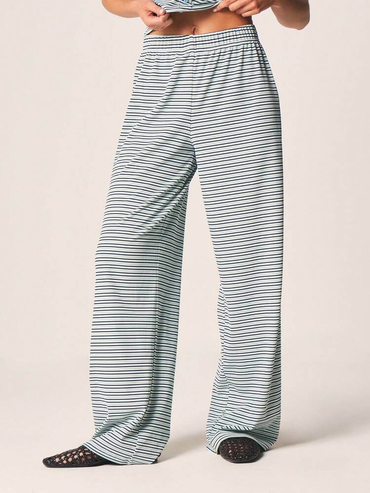 MISSGUIDED Pantaloni palazzo comodi a gamba ampia con vita alta e motivo a righe orizzontali, adatti per il tempo libero e l'uso quotidiano in primavera ed estate