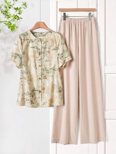 Rusticease Floral Print Vintage Casual 2 Pieces Set For Women, Spring/Summer