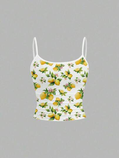EMERY ROSE 女士休闲柠檬印花夏季吊带上衣，适合度假和日常休闲穿着