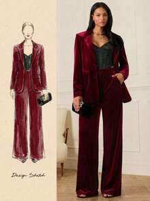 Lilora Pantalones anchos de color borgoña elegantes para mujer, adecuados para ir al trabajo, estilo "old money", estilo de los años 2000, estilos chinos, Día de San Valentín - Burdeos - Ver 1