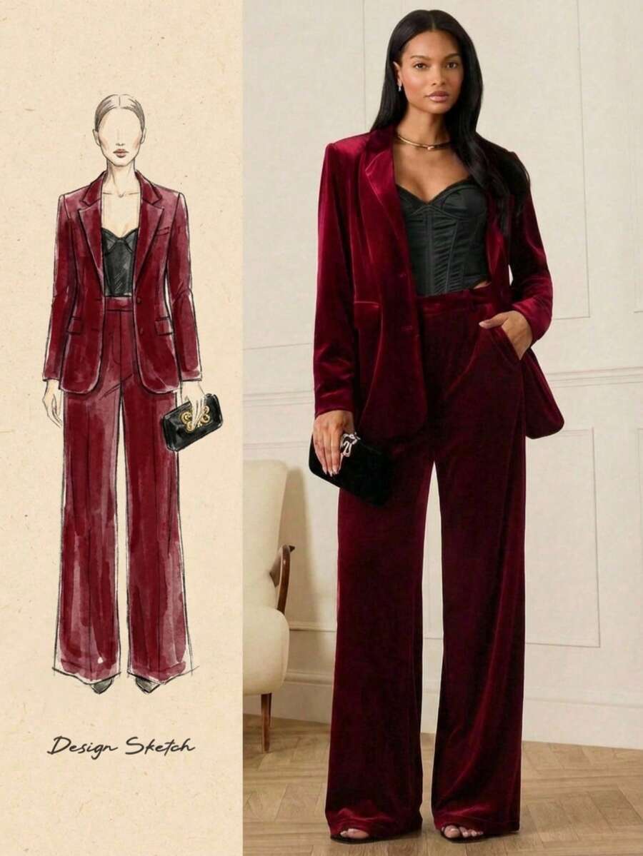 Lilora Pantalones anchos de color borgoña elegantes para mujer, adecuados para ir al trabajo, estilo "old money", estilo de los años 2000, estilos chinos, Día de San Valentín - Burdeos - Ver 1