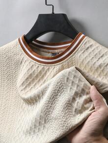 Manfinity Homme Men's Knitted Jacquard Textured Solid Color Ribbed Tank Top Set - Khaki - View 3