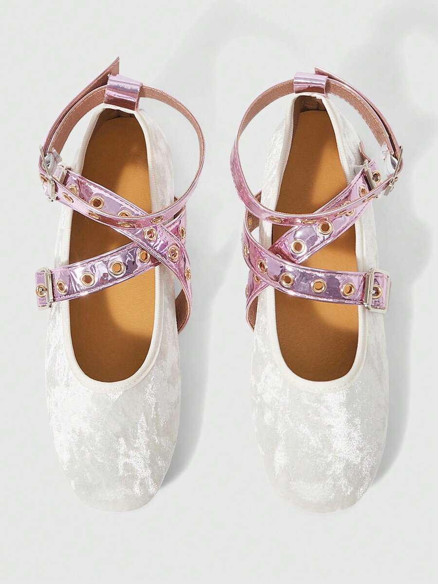 ROMWE Kawaii Women's Flats Brown Mary Jane Small Leather Shoes Closed Toe Belt Buckle Dark Rock Punk Goth Shoes Japanese JK Uniform Shoes - White fluff cloth - View 1