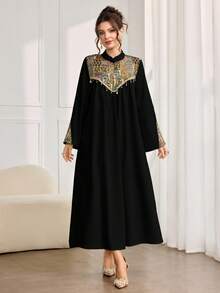 Al Najma Fashionable New Jacquard Modest Arabic Style Dress For Women - Black - View 2