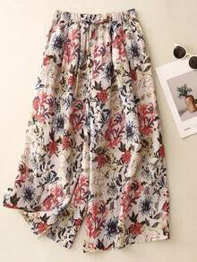 EMERY ROSE Quần dài nữ cỡ lớn in họa tiết hoa thanh lịch, dáng rộng, thích hợp cho kỳ nghỉ, quần dài in hoa cho nữ. - Nhiều màu - Xem 1
