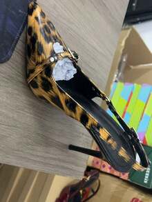 ROMWE Women's Fashion Leopard Print Pointed Toe Buckle High Heels - leopard print - View 7