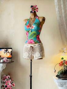 INAWLY Áo hở lưng gợi cảm cổ yếm in họa tiết du lịch - Nhiều màu - Xem 4