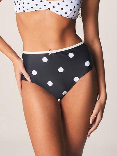 MISSGUIDED High Waisted Polka Dot Bikini Bottoms With Elastic Waistband Retro Pin Up Vintage Style Summer Beach Swimwear