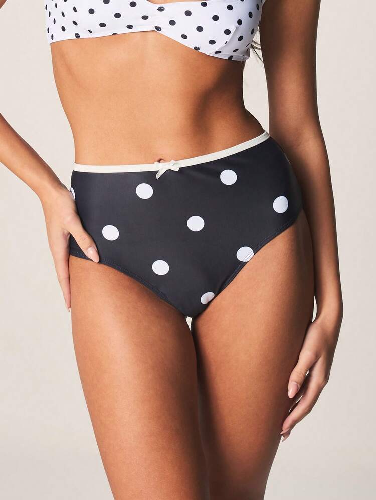 MISSGUIDED High Waisted Polka Dot Bikini Bottoms With Elastic Waistband Retro Pin Up Vintage Style Summer Beach Swimwear