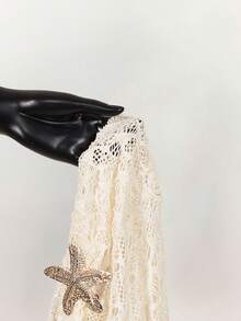 Amplova 女士钩针编织迷你连衣裙，饰有金属海星图案，性感透视，适合海滩度假 - 杏色 - 查看 11