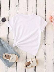 Camiseta casual versátil de manga corta y cuello redondo con estampado gráfico de chica Kpop - Blanco - Ver 3