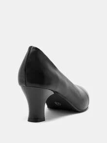 通勤哑光皮革套脚鞋，法式复古方头粗跟女鞋，优雅 - 黑色 - 查看 11