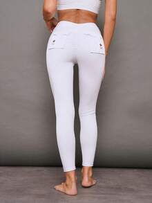 Activina Leggings deportivos sin costuras de cintura alta de unicolor para mujeres - Blanco - Ver 2
