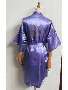 Wedding Party BathRobe With Golden Letters Kimono Pajamas Bridesmaid Robe Dressing Gown, Suitable For Bride, Bridesmaids, Vacation, Party, Birthday - Multicolor - View 17